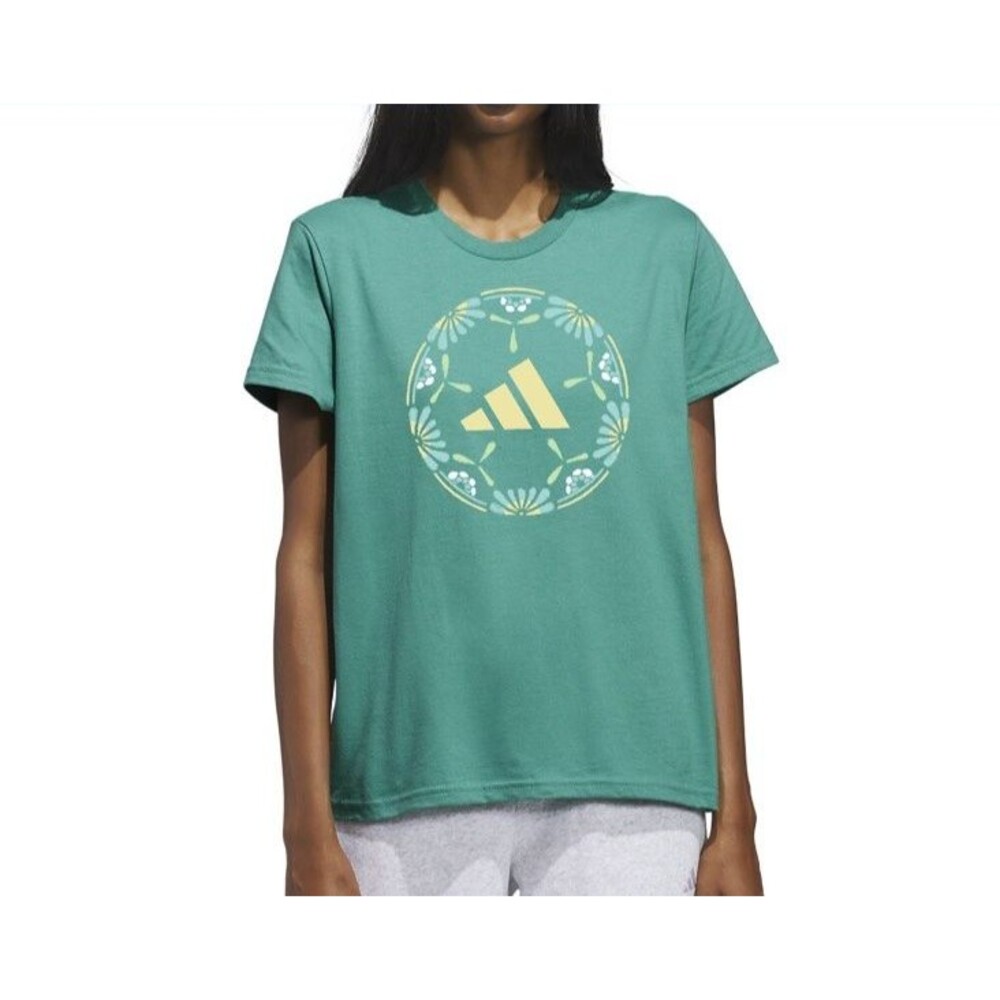 Adidas Women's Floral Soccer Ball Graphic Tee Shirt Medium Teal Powtea NWT